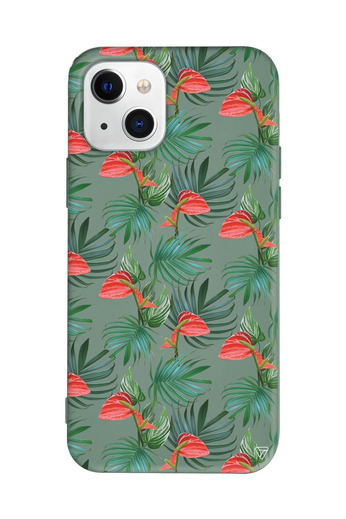 Cicekli Palmiye Lansman Model İçi Kadife Silikon Telefon Kılıfı