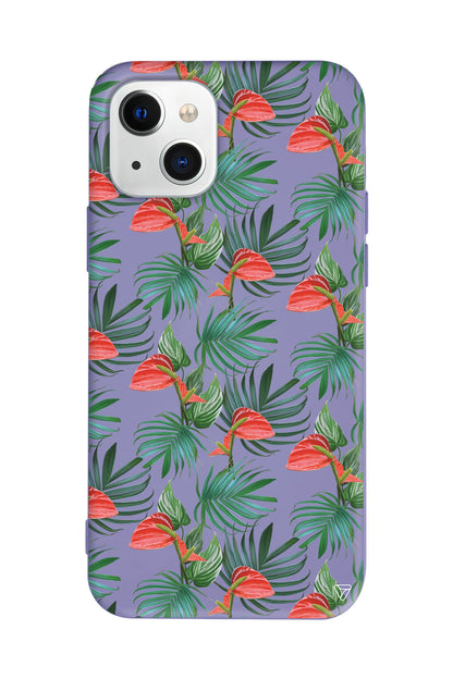 Cicekli Palmiye Lansman Model İçi Kadife Silikon Telefon Kılıfı