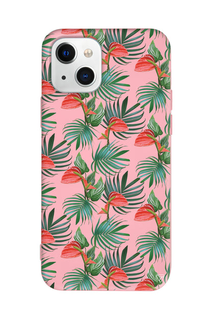 Cicekli Palmiye Lansman Model İçi Kadife Silikon Telefon Kılıfı