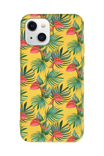 Cicekli Palmiye Lansman Model İçi Kadife Silikon Telefon Kılıfı