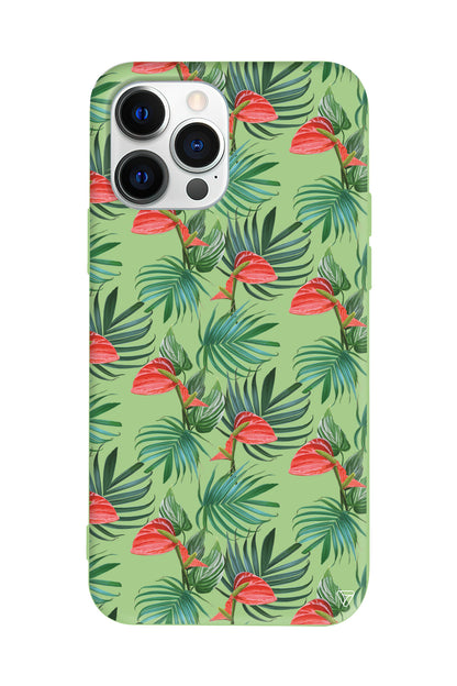 Cicekli Palmiye Lansman Model İçi Kadife Silikon Telefon Kılıfı