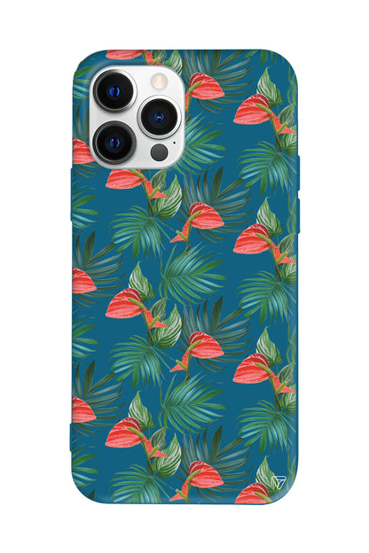 Cicekli Palmiye Lansman Model İçi Kadife Silikon Telefon Kılıfı