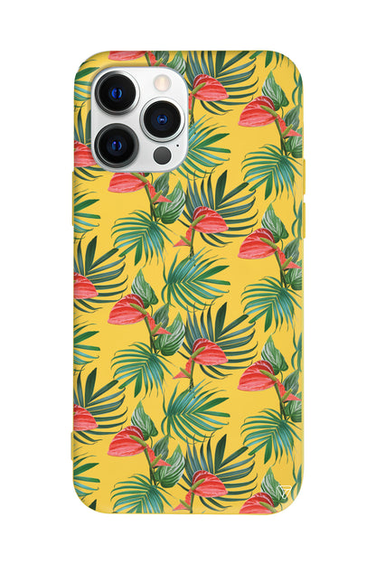 Cicekli Palmiye Lansman Model İçi Kadife Silikon Telefon Kılıfı