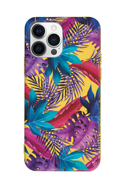 Renkli Tropikaller Lansman Model İçi Kadife Silikon Telefon Kılıfı