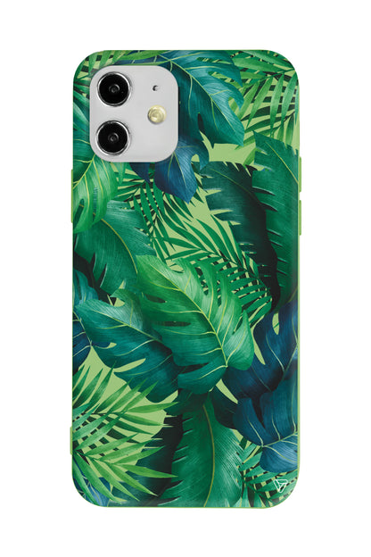 Yeşil Tropikaller Lansman Model İçi Kadife Silikon Telefon Kılıfı