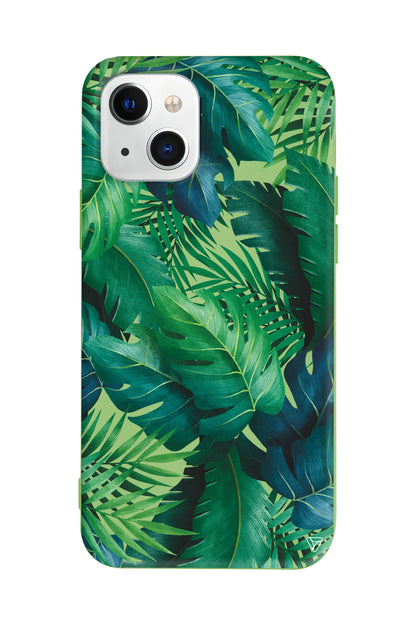 Yeşil Tropikaller Lansman Model İçi Kadife Silikon Telefon Kılıfı