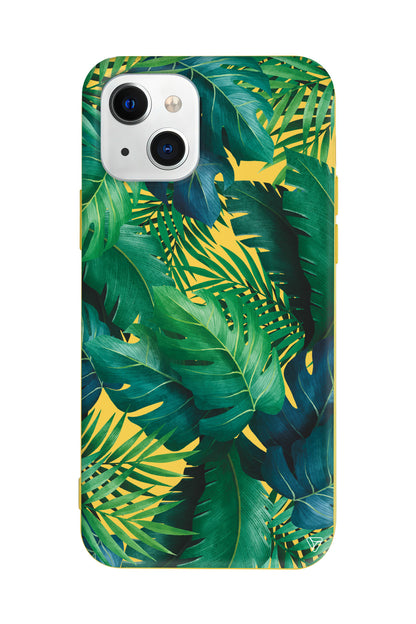 Yeşil Tropikaller Lansman Model İçi Kadife Silikon Telefon Kılıfı