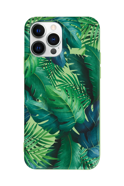 Yeşil Tropikaller Lansman Model İçi Kadife Silikon Telefon Kılıfı