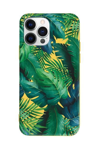 Yeşil Tropikaller Lansman Model İçi Kadife Silikon Telefon Kılıfı