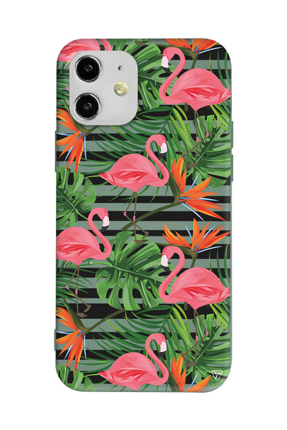 Flamingo Palmiye Lansman Model İçi Kadife Silikon Telefon Kılıfı