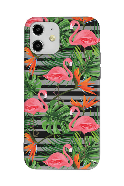Flamingo Palmiye Lansman Model İçi Kadife Silikon Telefon Kılıfı