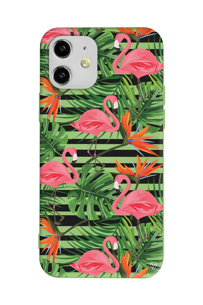 Flamingo Palmiye Lansman Model İçi Kadife Silikon Telefon Kılıfı