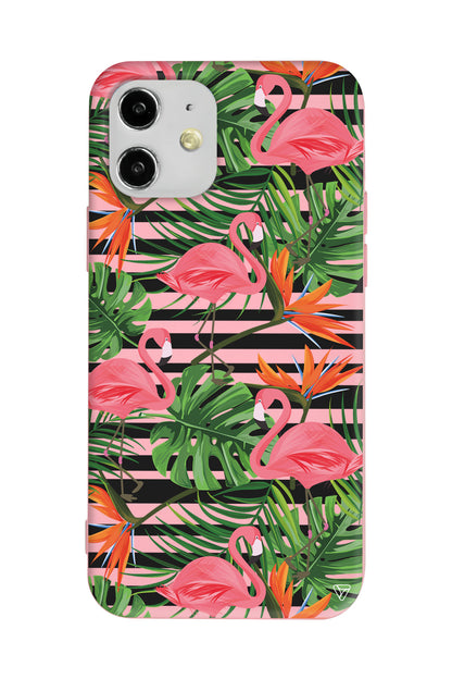 Flamingo Palmiye Lansman Model İçi Kadife Silikon Telefon Kılıfı