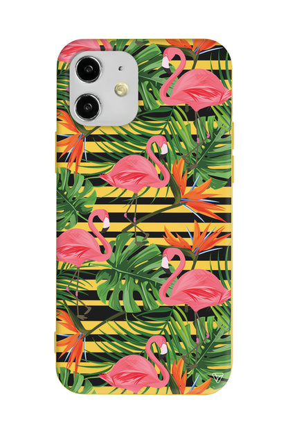 Flamingo Palmiye Lansman Model İçi Kadife Silikon Telefon Kılıfı