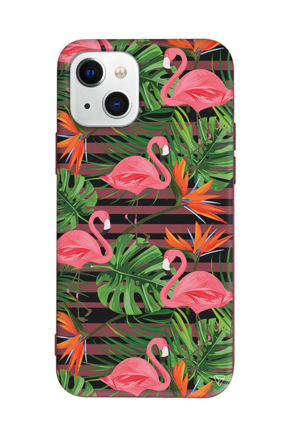 Flamingo Palmiye Lansman Model İçi Kadife Silikon Telefon Kılıfı
