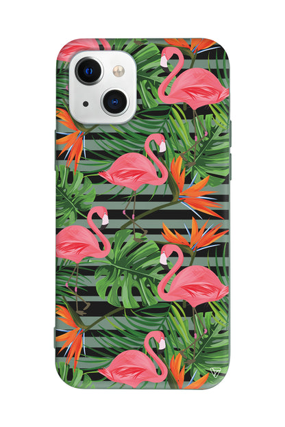 Flamingo Palmiye Lansman Model İçi Kadife Silikon Telefon Kılıfı