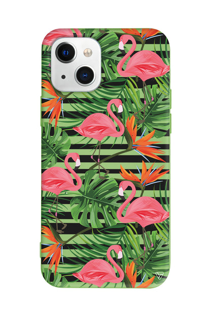 Flamingo Palmiye Lansman Model İçi Kadife Silikon Telefon Kılıfı