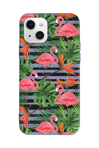 Flamingo Palmiye Lansman Model İçi Kadife Silikon Telefon Kılıfı – Plus Serisine Özel