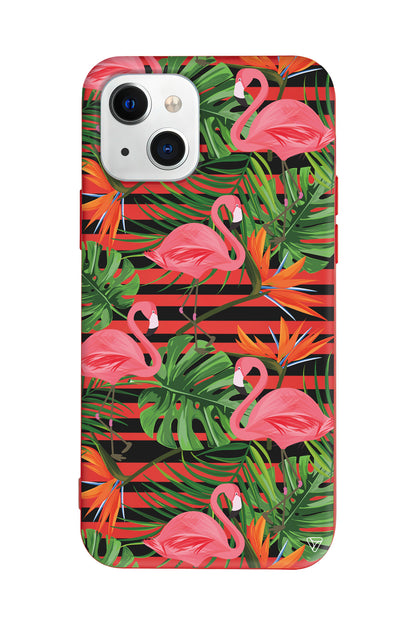 Flamingo Palmiye Lansman Model İçi Kadife Silikon Telefon Kılıfı – Plus Serisine Özel