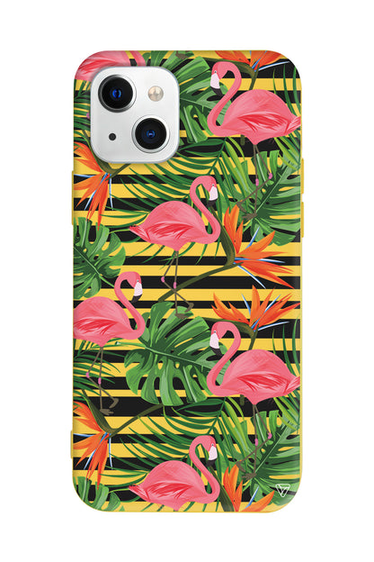 Flamingo Palmiye Lansman Model İçi Kadife Silikon Telefon Kılıfı – Plus Serisine Özel