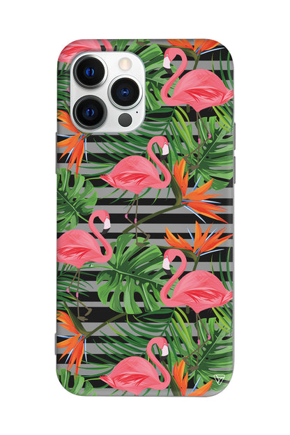 Flamingo Palmiye Lansman Model İçi Kadife Silikon Telefon Kılıfı