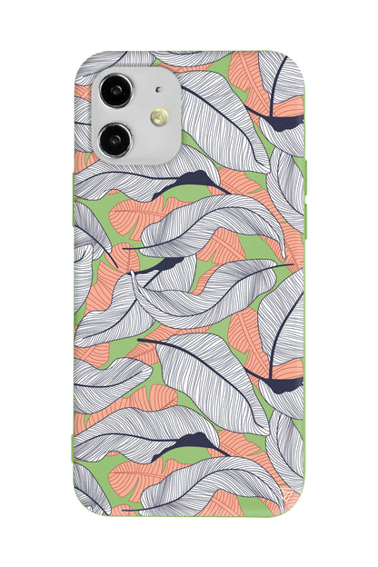 Cizgisel Yapraklar 4 Lansman Model İçi Kadife Silikon Telefon Kılıfı