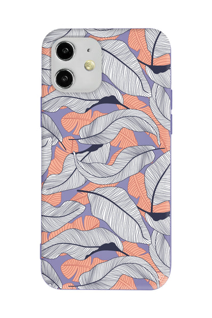 Cizgisel Yapraklar 4 Lansman Model İçi Kadife Silikon Telefon Kılıfı