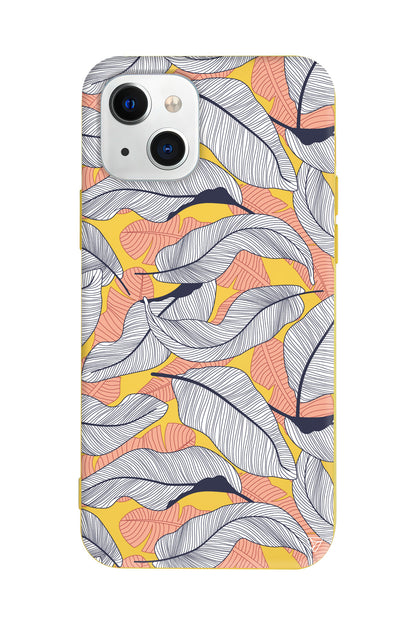 Cizgisel Yapraklar 4 Lansman Model İçi Kadife Silikon Telefon Kılıfı