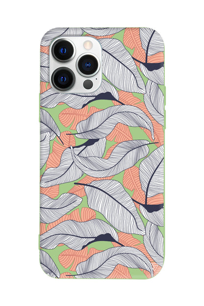 Cizgisel Yapraklar 4 Lansman Model İçi Kadife Silikon Telefon Kılıfı