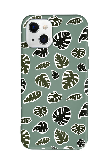 Monstera Yaprakları Lansman Model İçi Kadife Silikon Telefon Kılıfı – Plus Serisine Özel