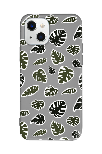 Monstera Yaprakları Lansman Model İçi Kadife Silikon Telefon Kılıfı – Plus Serisine Özel