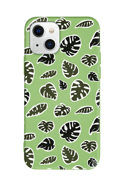 Monstera Yaprakları Lansman Model İçi Kadife Silikon Telefon Kılıfı – Plus Serisine Özel