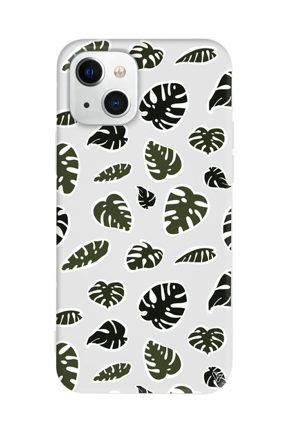 Monstera Yaprakları Lansman Model İçi Kadife Silikon Telefon Kılıfı