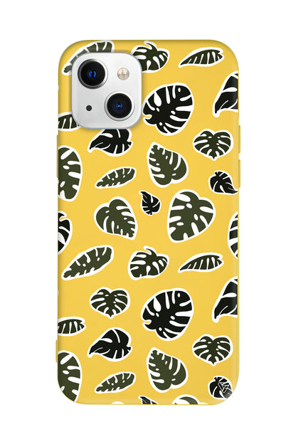 Monstera Yaprakları Lansman Model İçi Kadife Silikon Telefon Kılıfı – Plus Serisine Özel