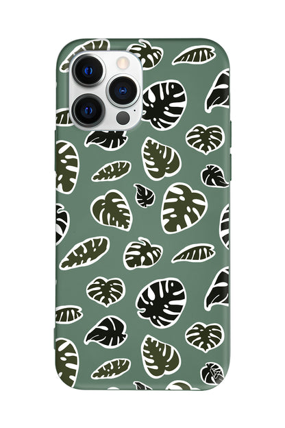 Monstera Yaprakları Lansman Model İçi Kadife Silikon Telefon Kılıfı