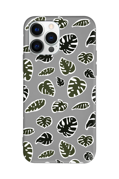 Monstera Yaprakları Lansman Model İçi Kadife Silikon Telefon Kılıfı