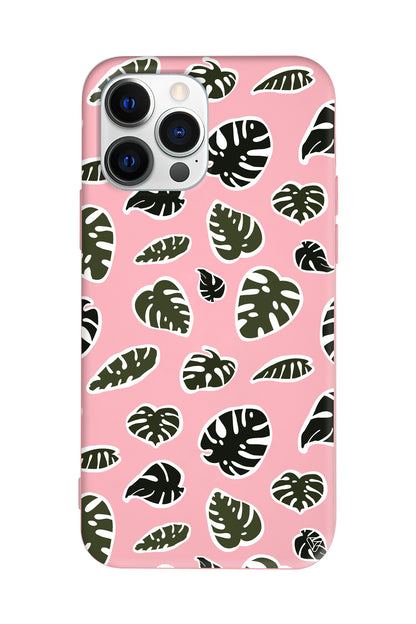 Monstera Yaprakları Lansman Model İçi Kadife Silikon Telefon Kılıfı