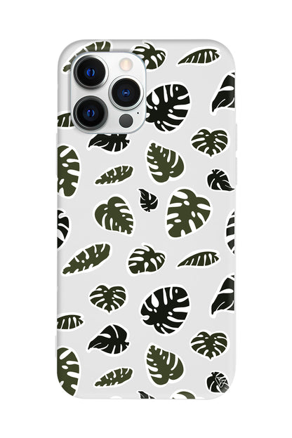 Monstera Yaprakları Lansman Model İçi Kadife Silikon Telefon Kılıfı