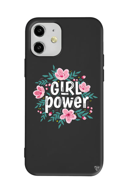 Çiçekli Girl Power Lansman Model İçi Kadife Silikon Telefon Kılıfı