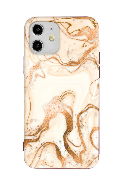 Gold Marble Lansman Model İçi Kadife Silikon Telefon Kılıfı
