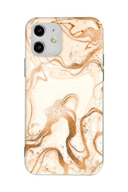 Gold Marble Lansman Model İçi Kadife Silikon Telefon Kılıfı