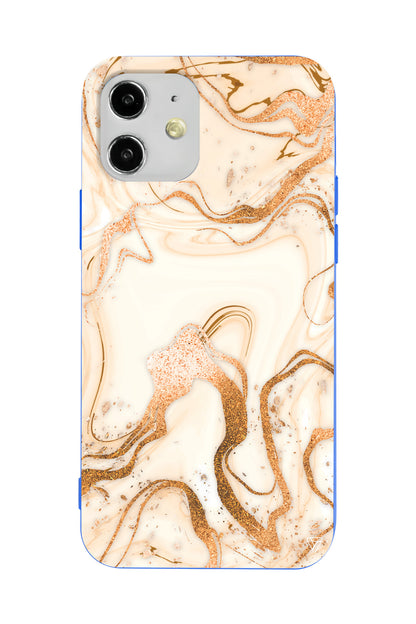 Gold Marble Lansman Model İçi Kadife Silikon Telefon Kılıfı