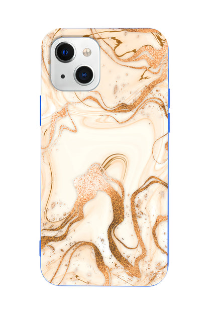 Gold Marble Lansman Model İçi Kadife Silikon Telefon Kılıfı