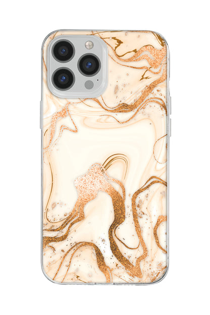 Gold Marble Lansman Model İçi Kadife Silikon Telefon Kılıfı