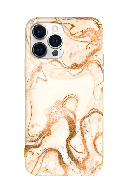 Gold Marble Lansman Model İçi Kadife Silikon Telefon Kılıfı