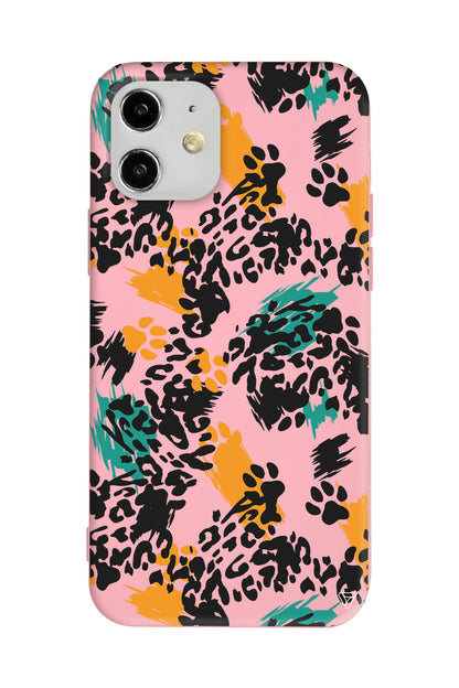 Abstract Leopar Lansman Model İçi Kadife Silikon Telefon Kılıfı