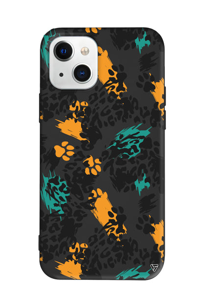 Abstract Leopar Lansman Model İçi Kadife Silikon Telefon Kılıfı