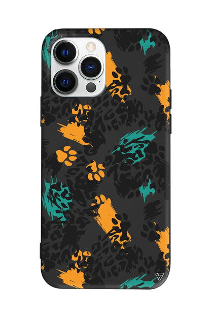 Abstract Leopar Lansman Model İçi Kadife Silikon Telefon Kılıfı