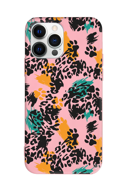 Abstract Leopar Lansman Model İçi Kadife Silikon Telefon Kılıfı