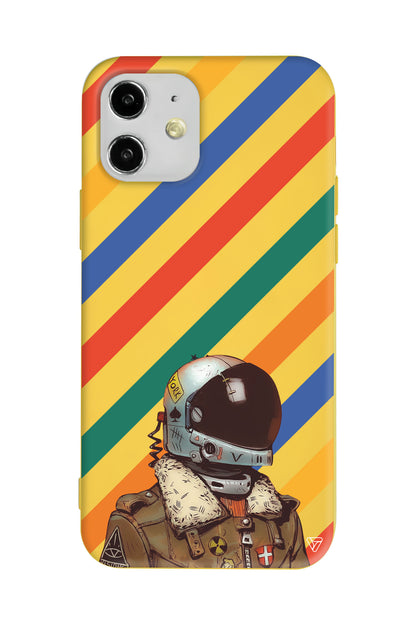 Renkli Astronot Lansman Model İçi Kadife Silikon Telefon Kılıfı